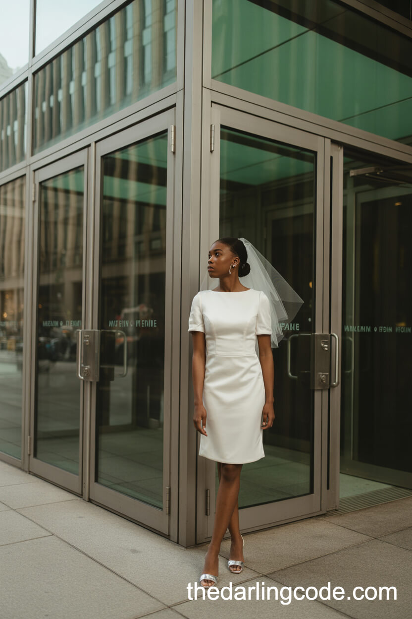 Contemporary Sheath Wedding Dress With Short Veil