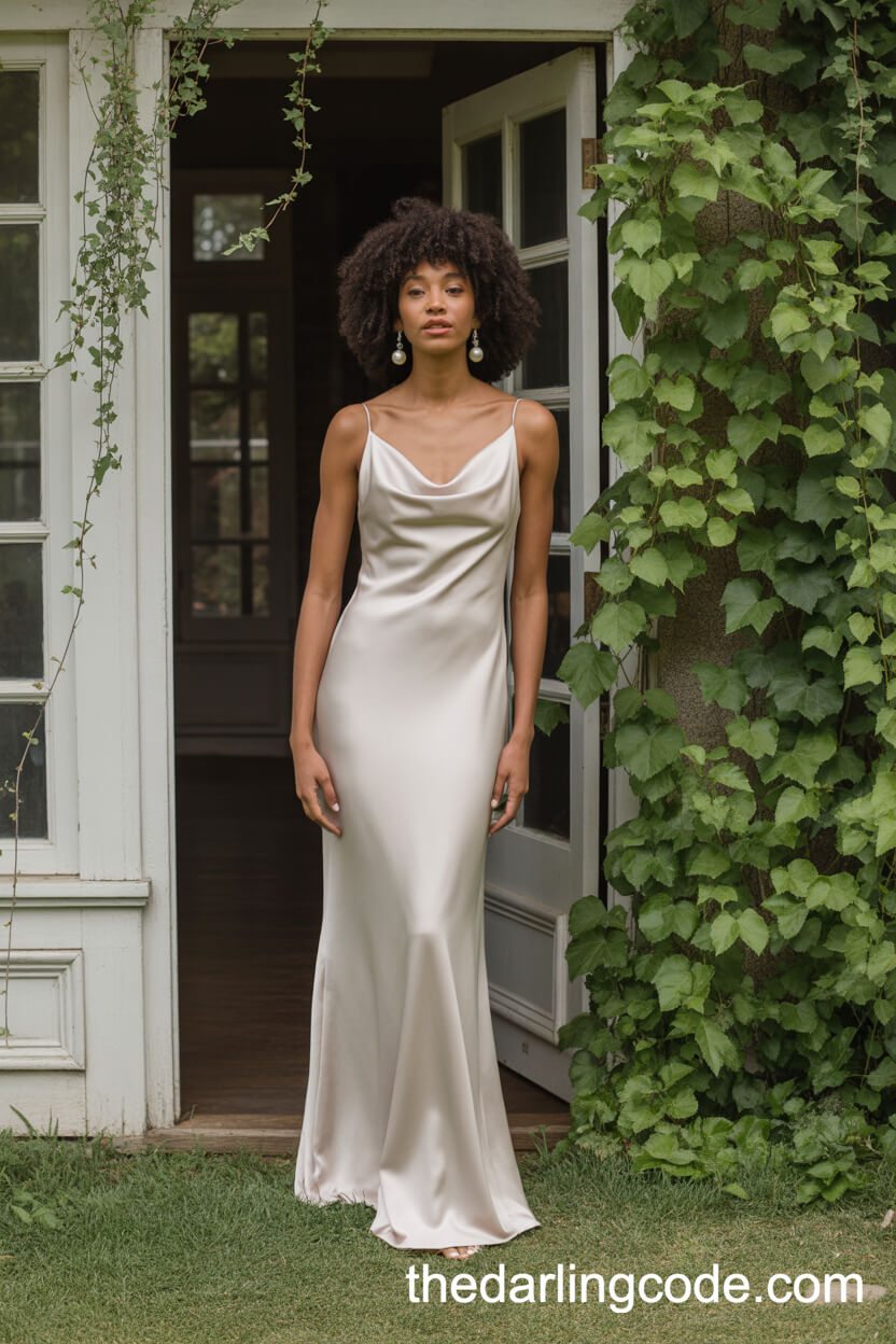 Simple Satin Sheath Wedding Dress With Cowl Neck