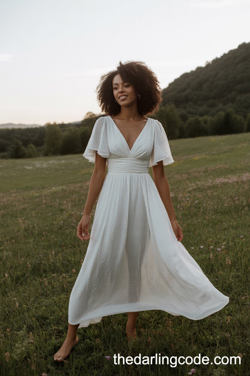 Flowing Bohemian A-Line Wedding Dress With Flutter Sleeves