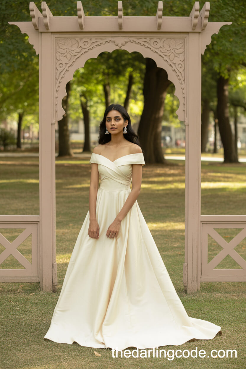 Off-The-Shoulder Wedding Gown With Subtle Train
