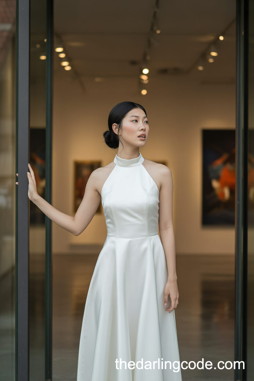 Simple High-Neck White Wedding Dress