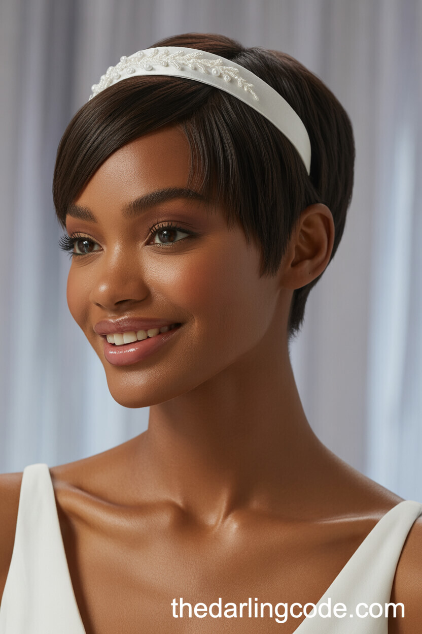 Short Pixie Cut With Bridal Hairband