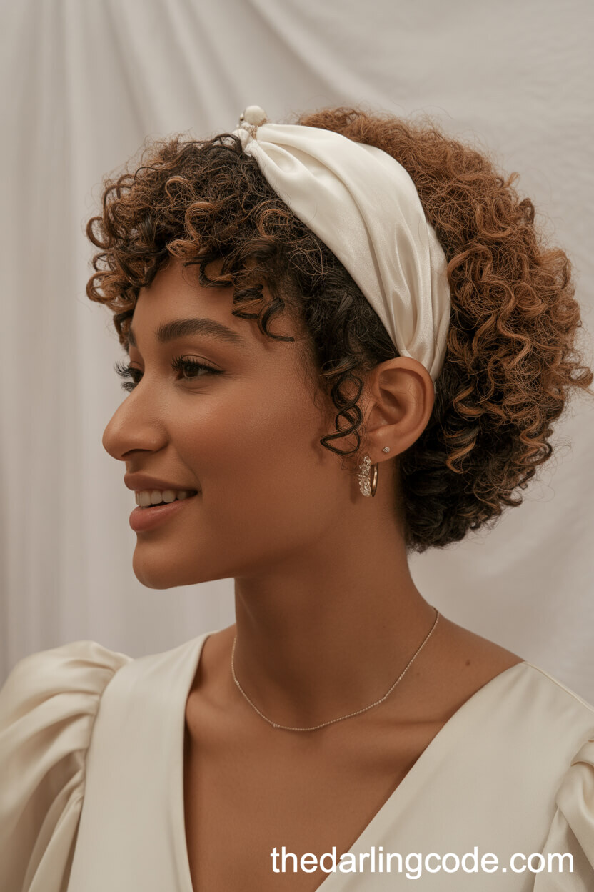 Short Curly Afro With Silk Headband