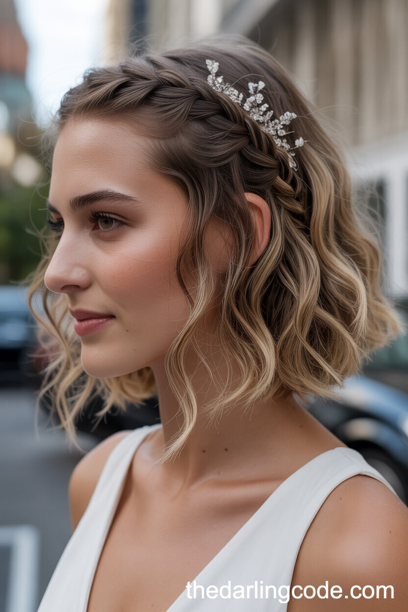 Tousled Beach Waves With Braids And Sparkly Accents