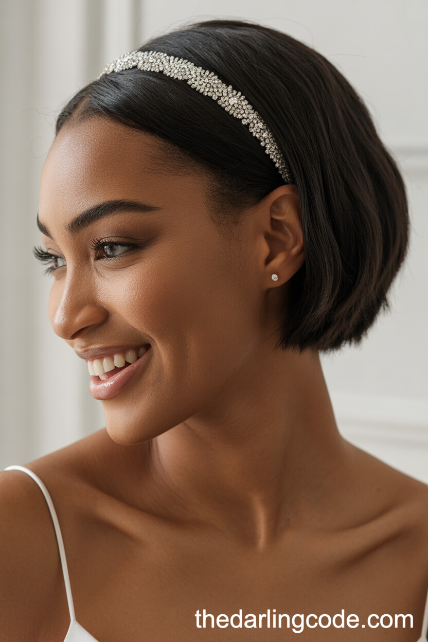 Polished Short Bob With Crystal Hairband
