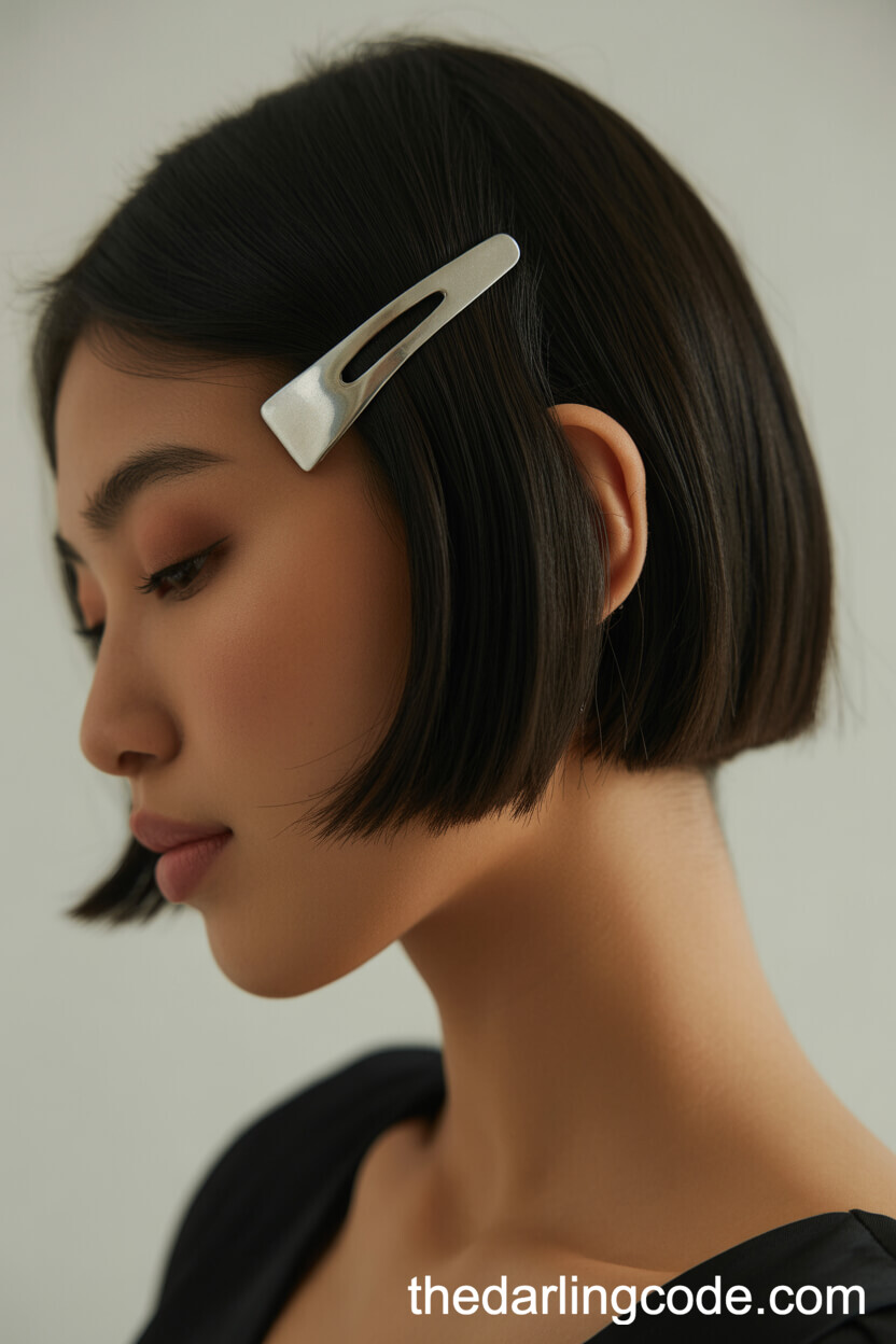 Blunt Cut Bob With Minimalist Silver Clip