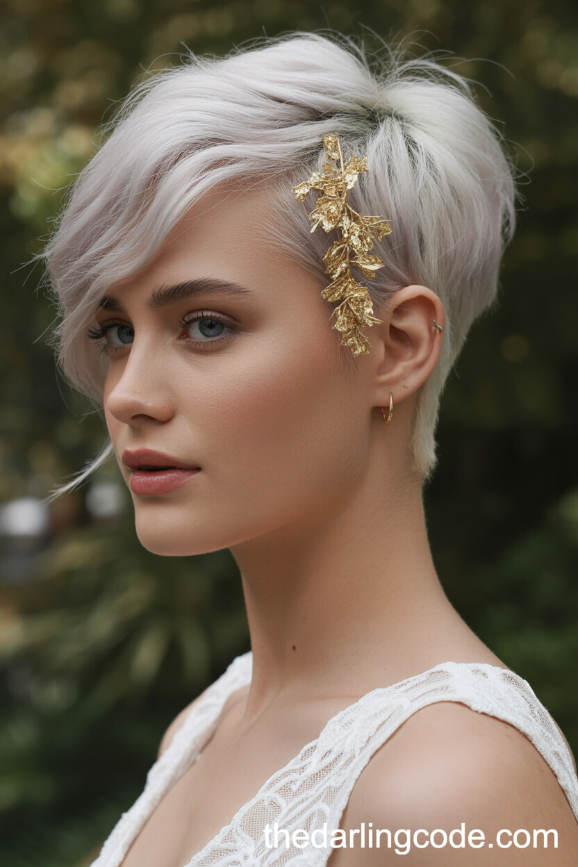 Cropped Platinum Pixie With Gold Leaf Accents