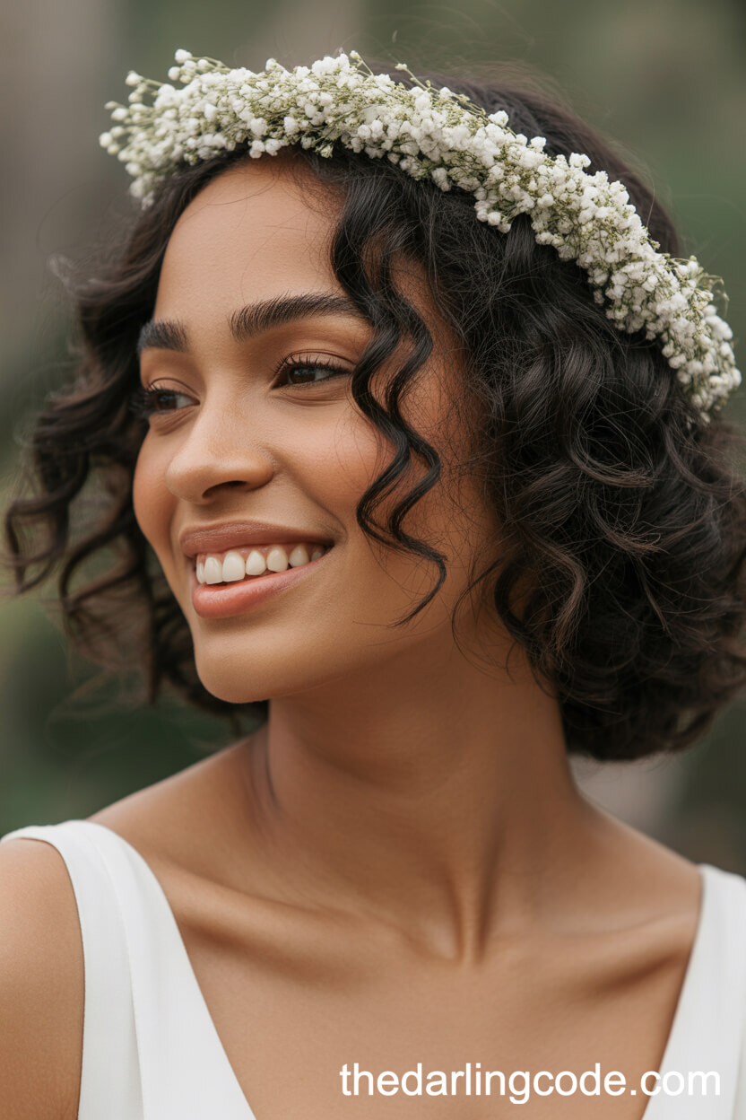 Chin-Length Soft Waves With Flower Crown