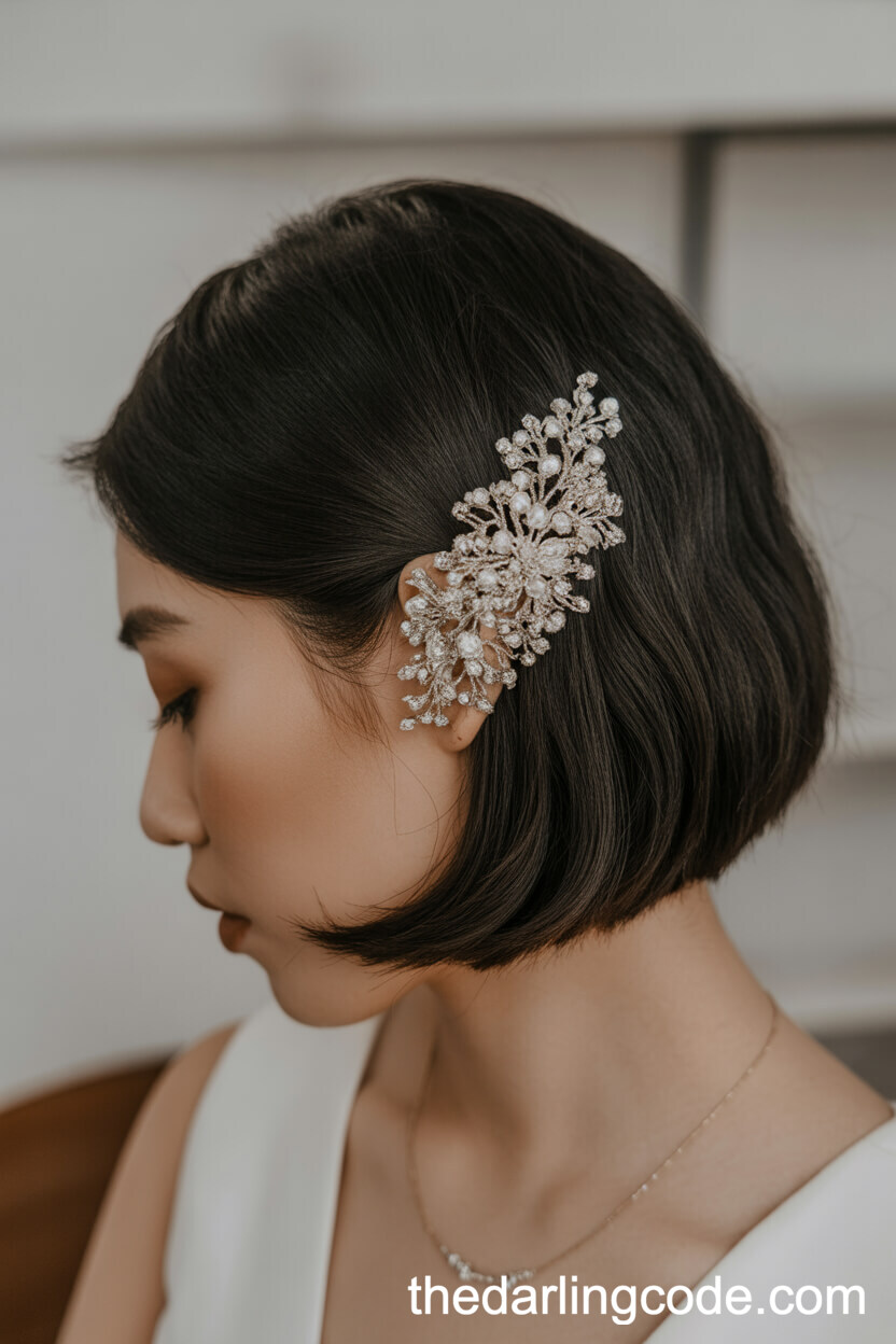 Side-Parted Short Hair With Statement Barrette
