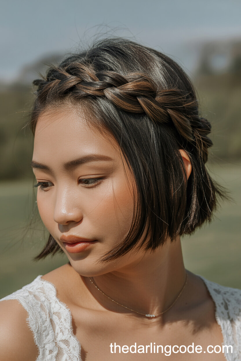 Braided Crown On Short Dark Hair