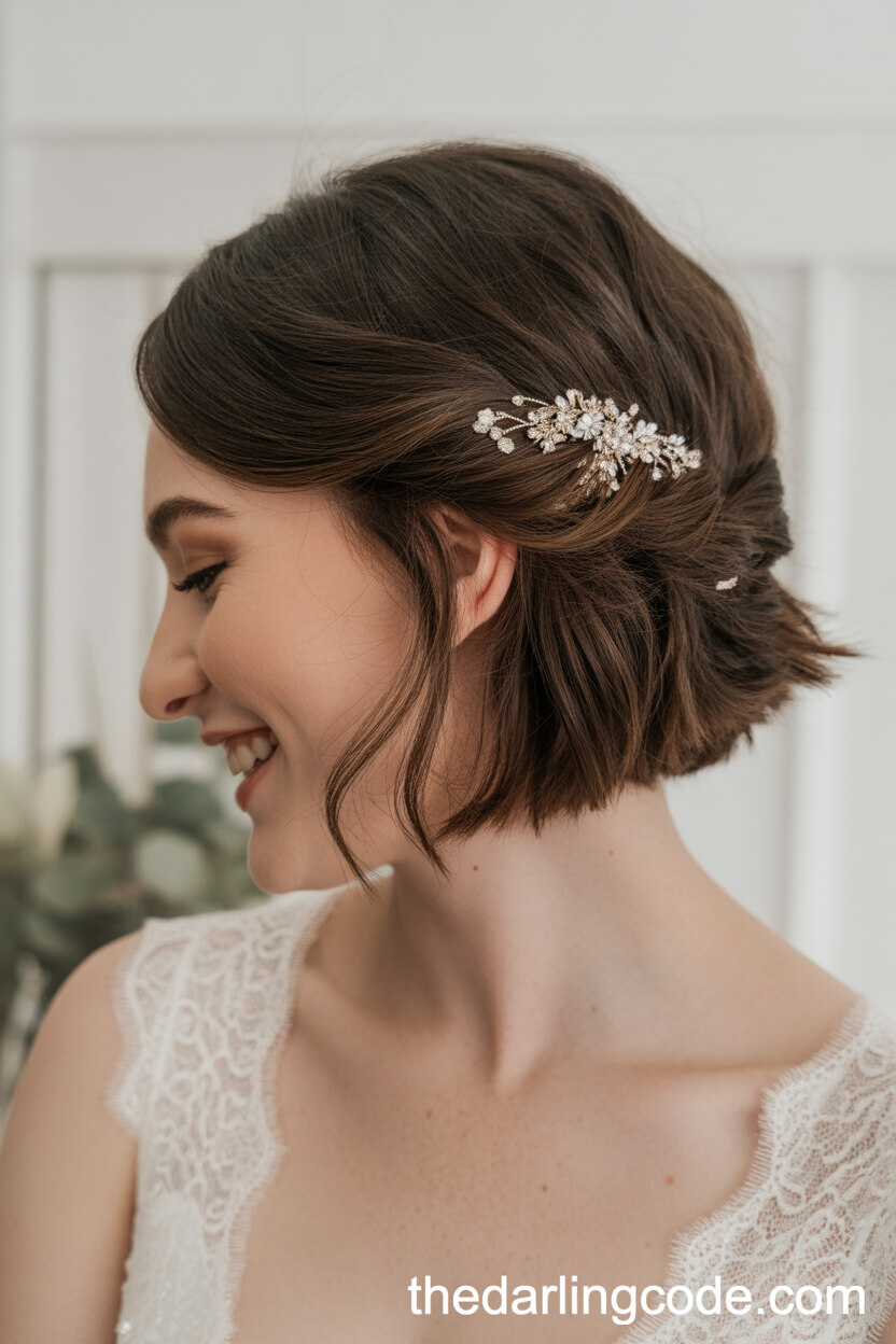 Half-Up Twisted Bob With Wedding Pins