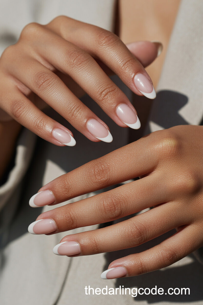 Classic French Tip Almond Wedding Nails