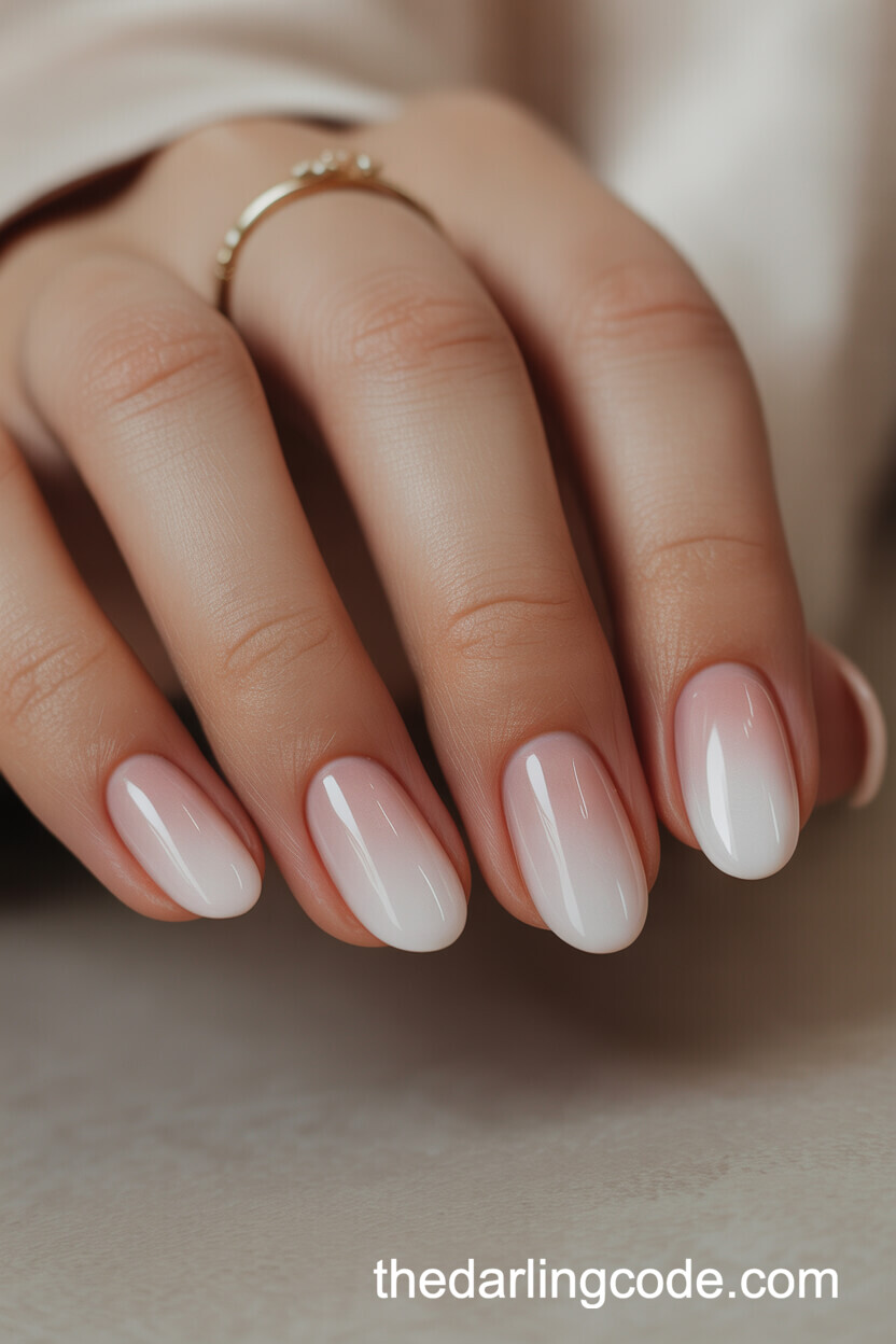 Blush-To-White Ombre Oval Nails
