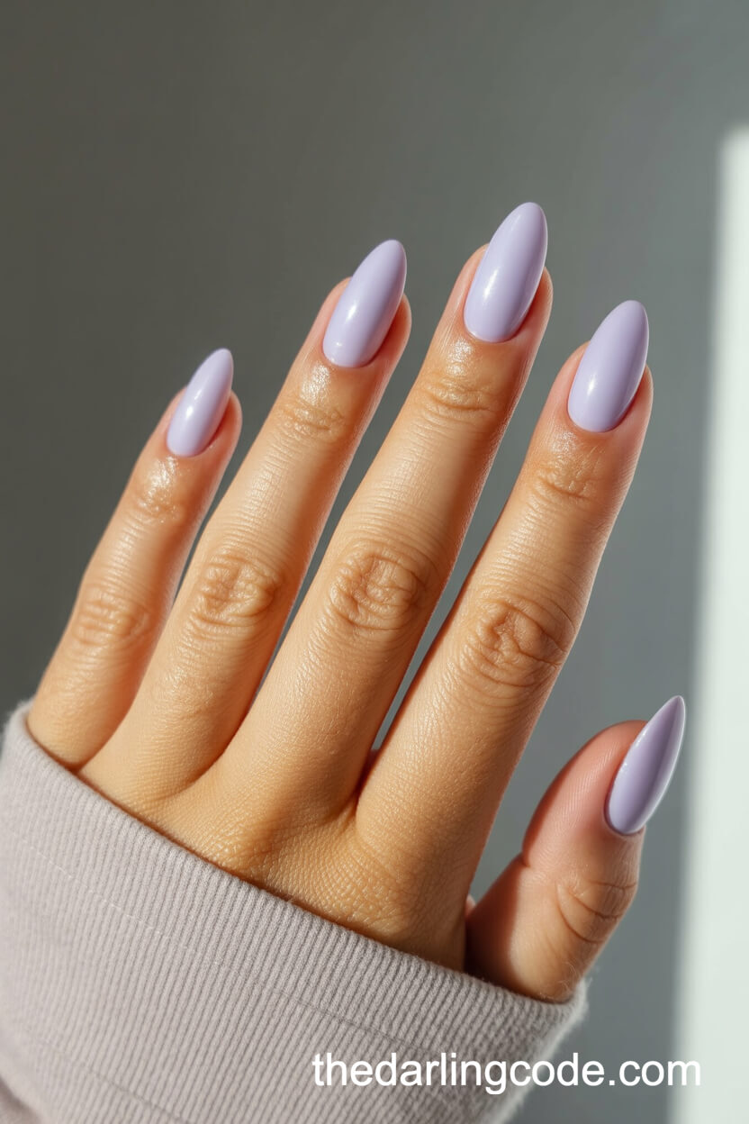 Shiny Pale Lavender Almond Nails