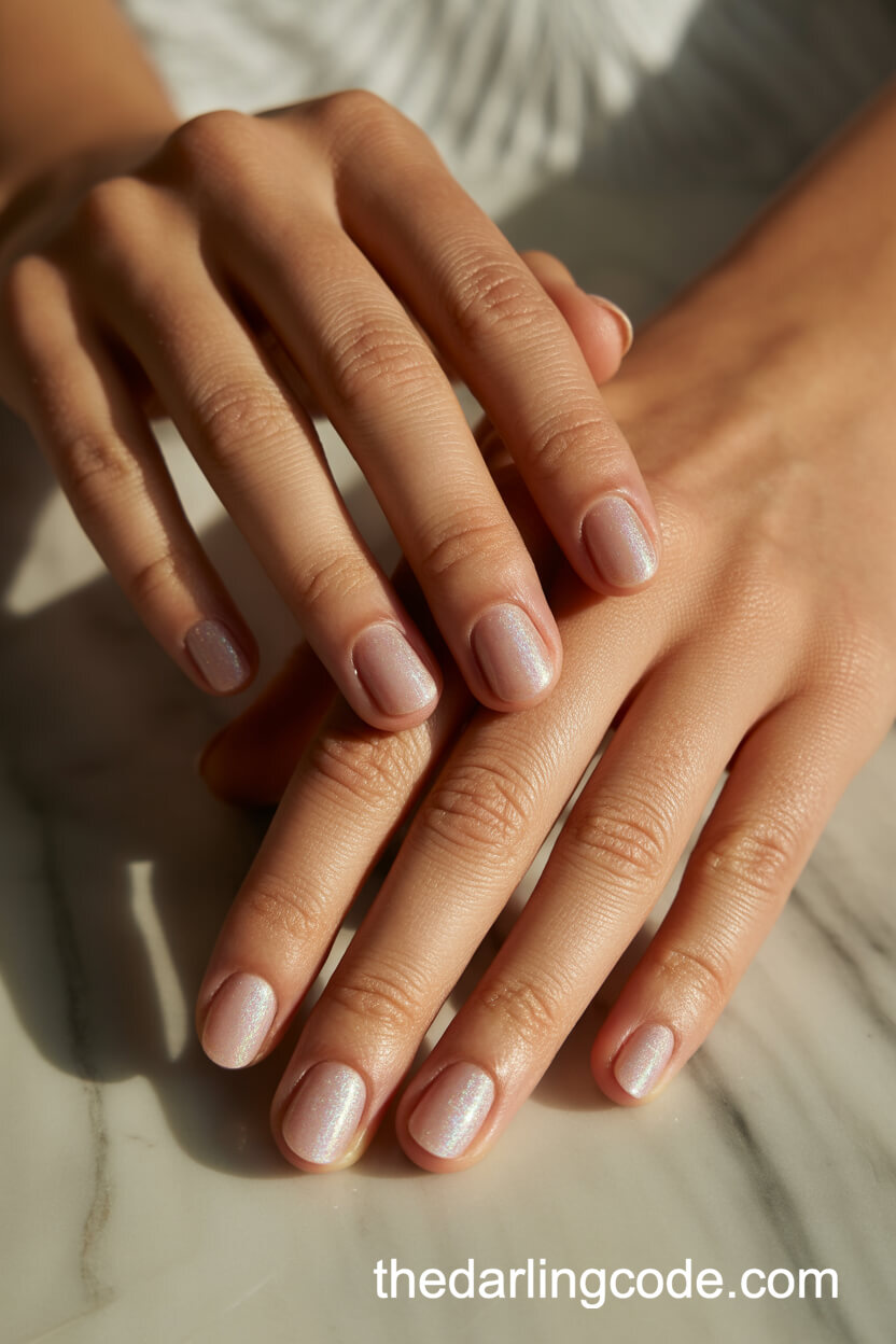 Iridescent Sheer Pink Short Round Nails