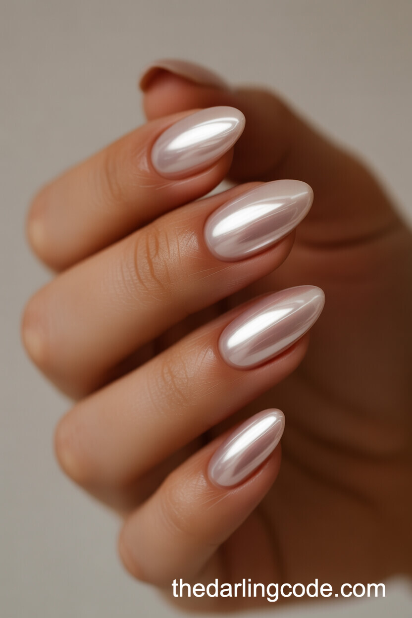 Pearlescent Chrome Almond Nails