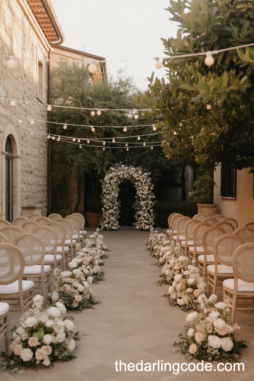 Romantic Italian Courtyard Ceremony With String Lights