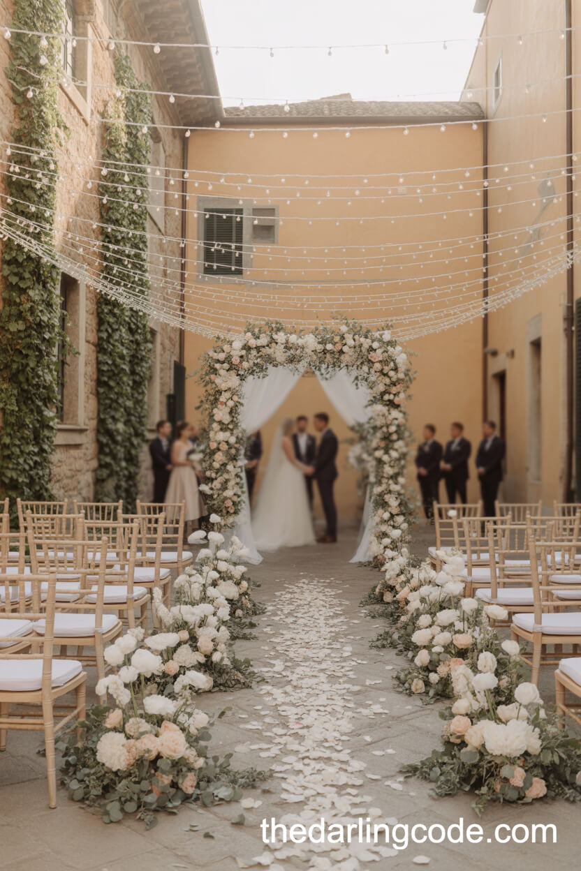 Romantic Italian Courtyard Ceremony With String Lights