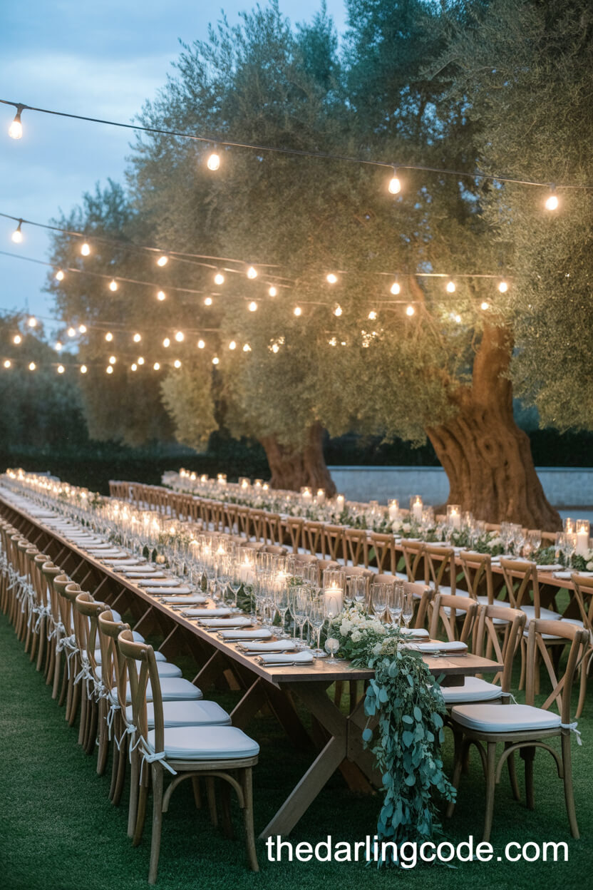 Intimate Wedding Reception Beneath Olive Trees