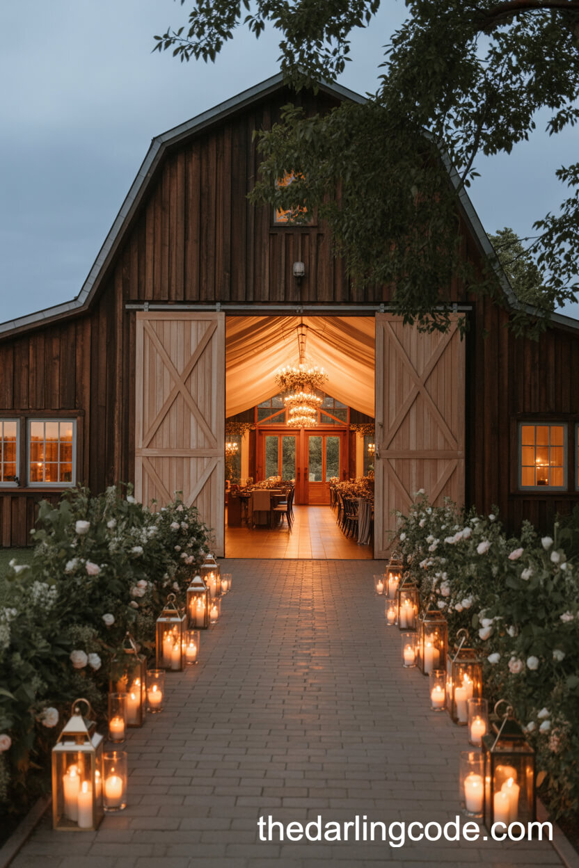 Luxe Candlelit Barn Entrance Wedding Idea