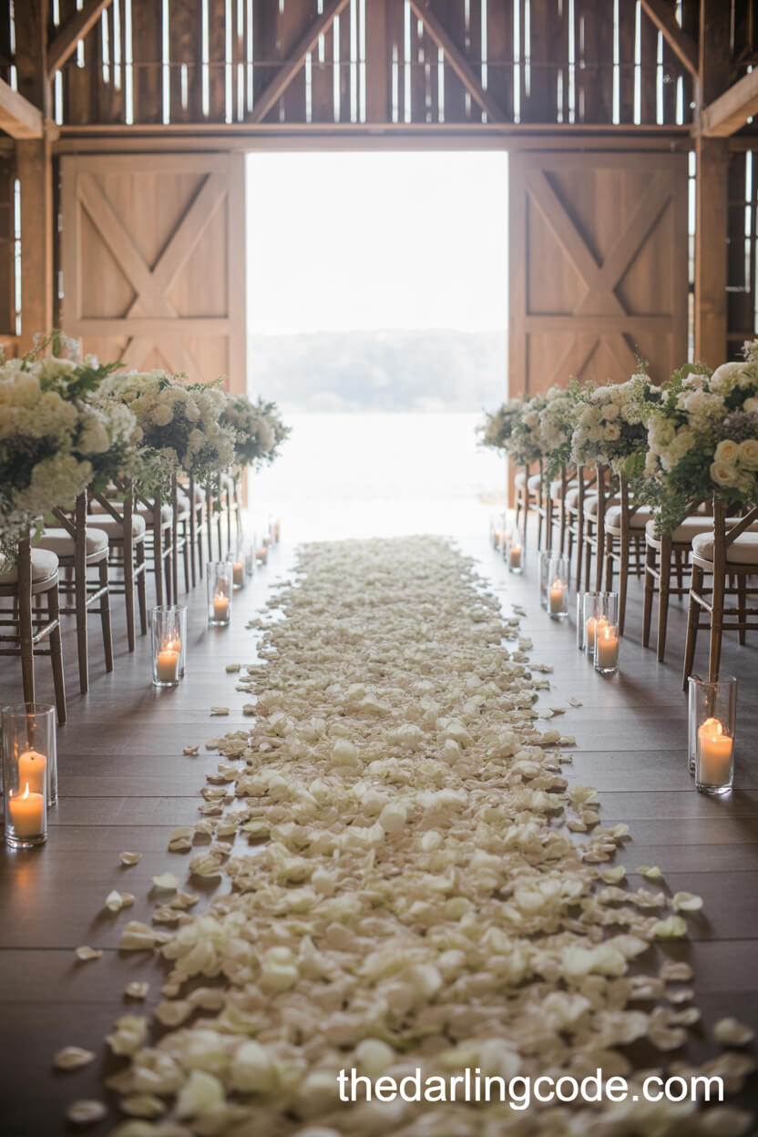 Romantic Candle-Lit Ceremony Aisle Inside The Barn