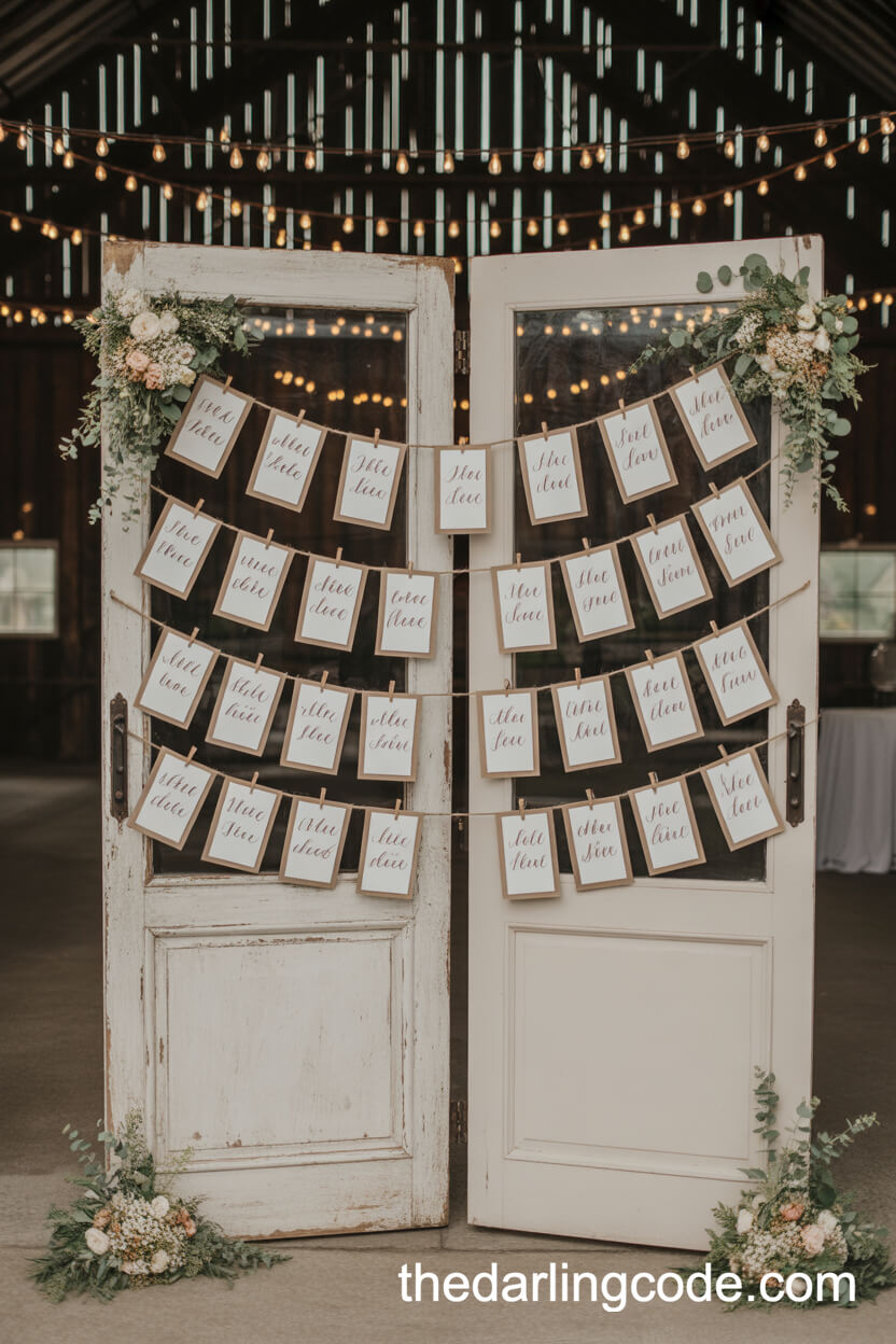Antique Door Escort Card Display In The Barn