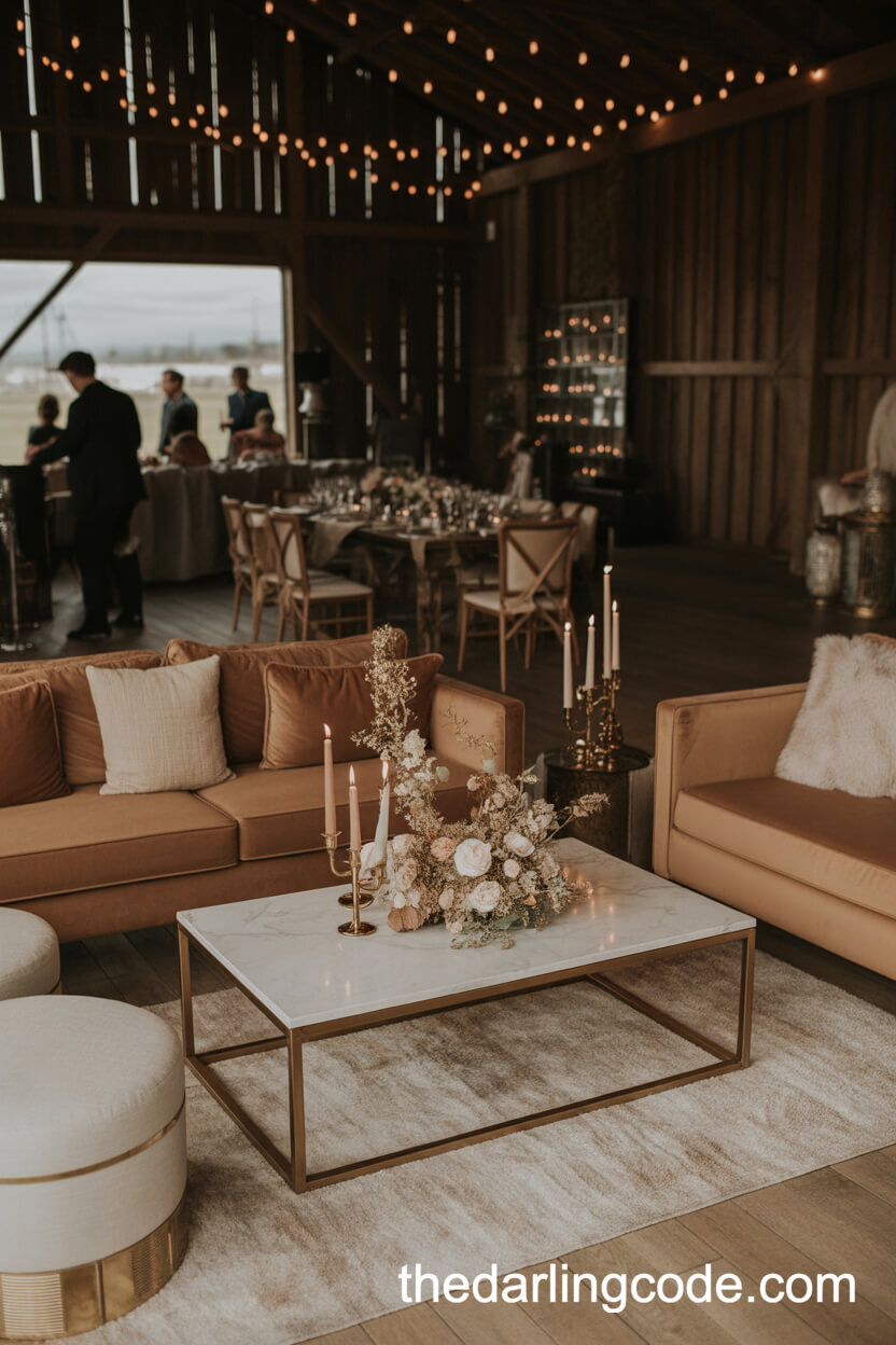 Chic Wedding Lounge In A Rustic Barn