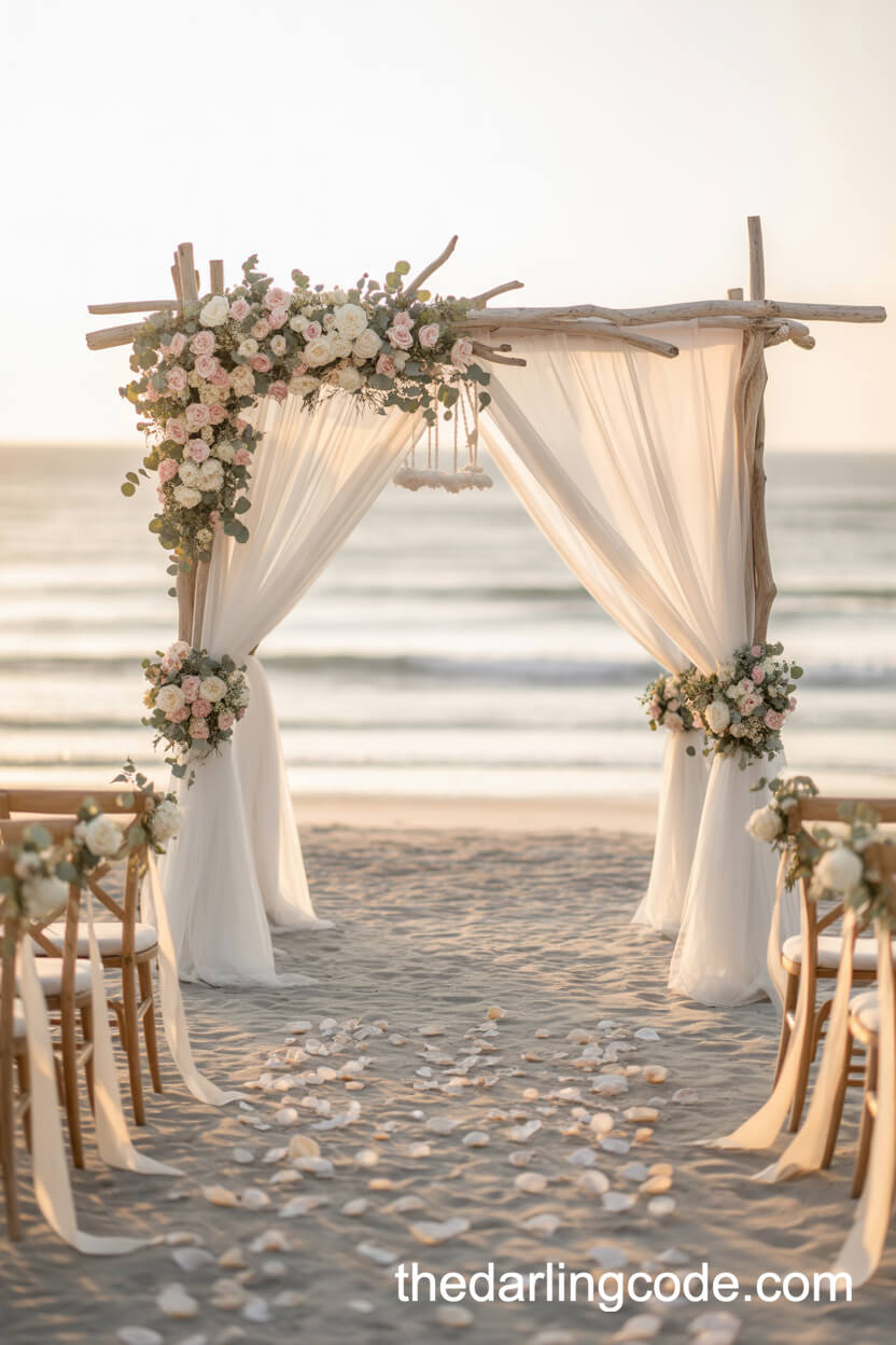 Romantic Driftwood Arch With Pastel Florals