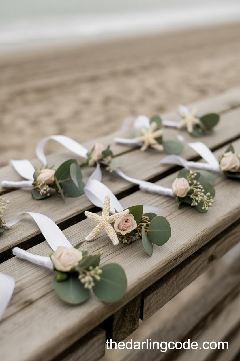 Beachside Starfish And Rose Boutonnieres