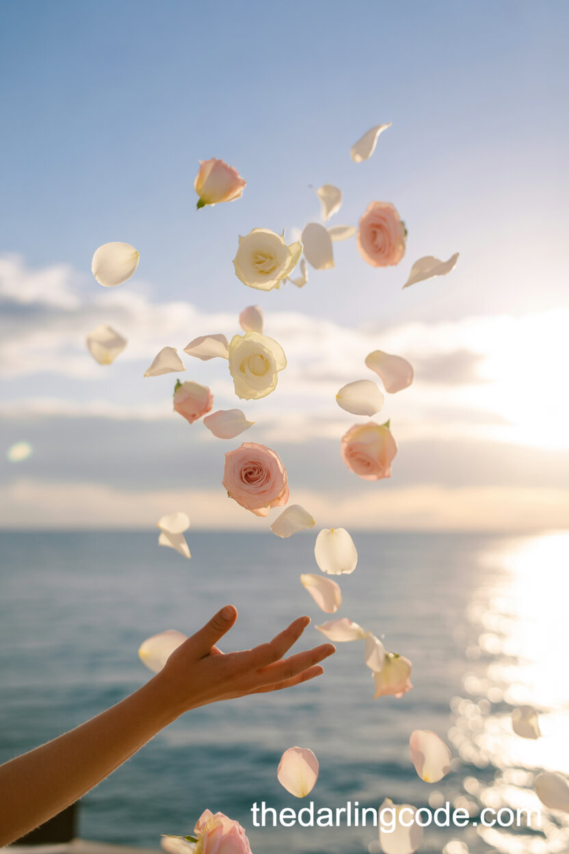 Magical Rose Petal Toss Under An Ocean Sky