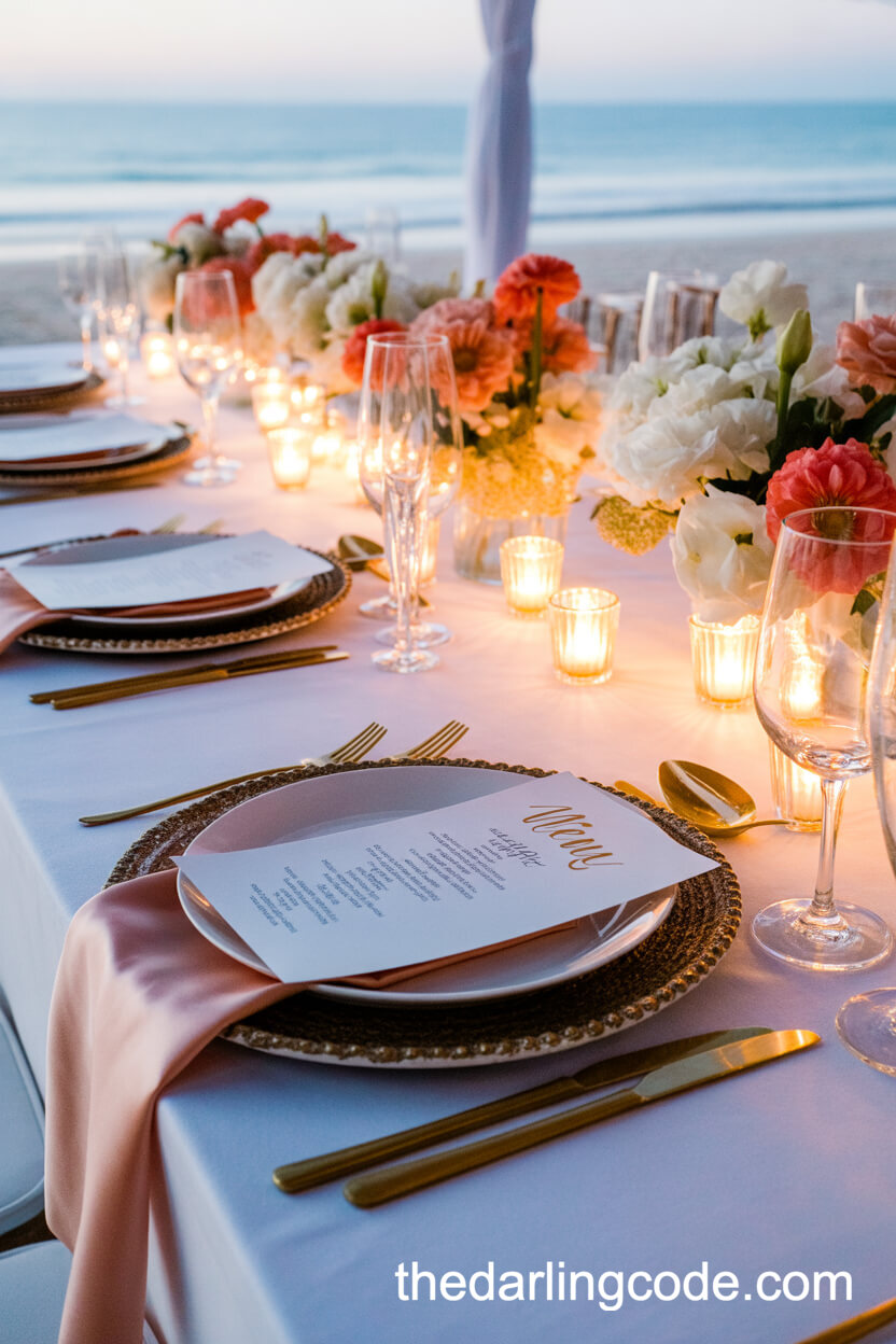 Romantic Gold And Blush Tablescape By The Sea