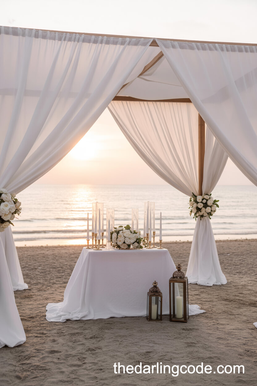 Billowing Beach Canopy With Candlelit Table