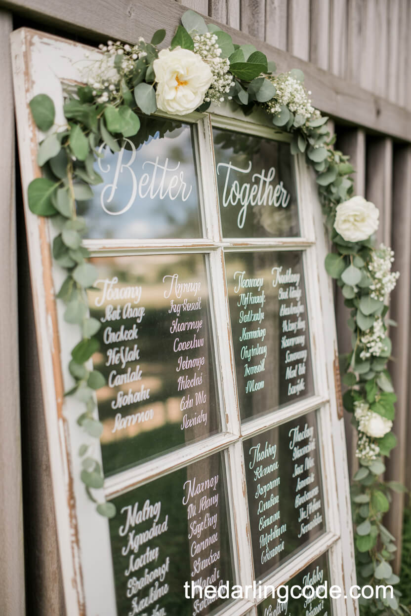 Vintage Window Seating Chart with Handwritten Calligraphy