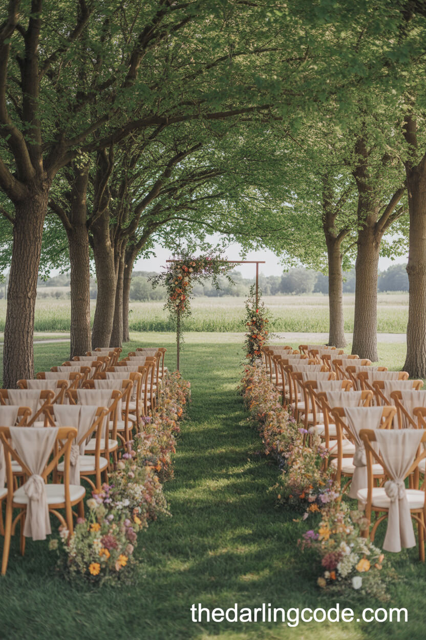 Wildflower Aisle Ceremony under Country Trees