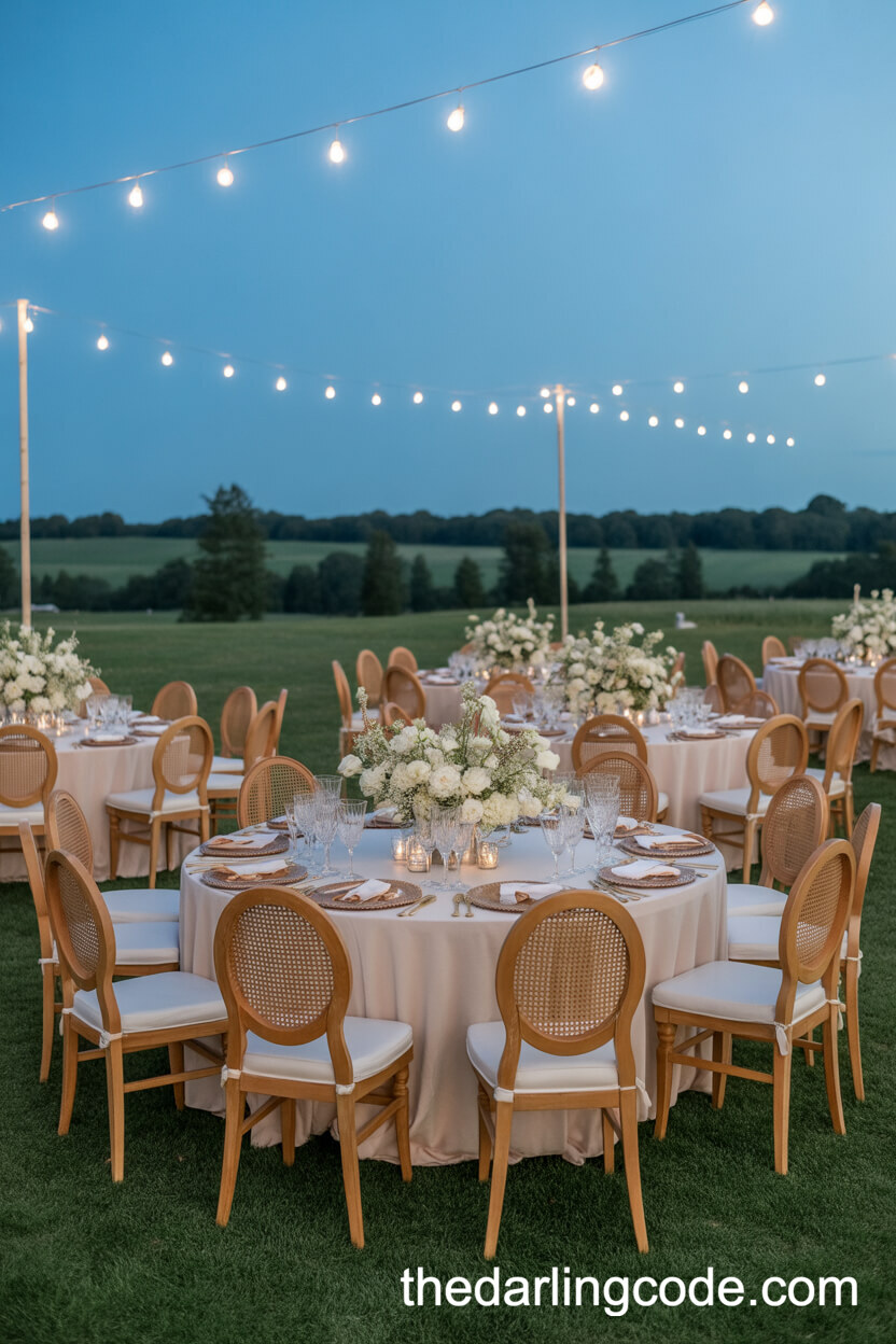 Outdoor Reception with Twinkling Lights and Elegant Decor