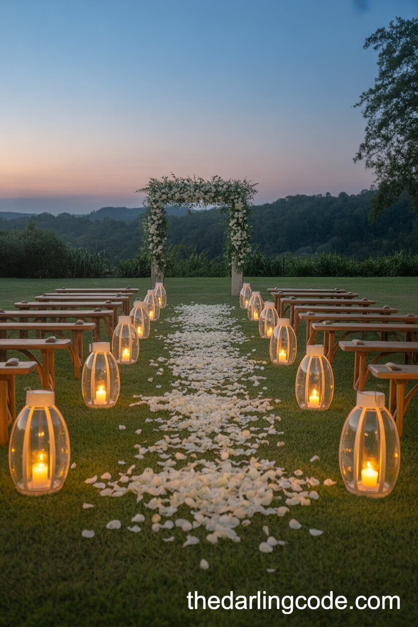 Lantern-Lit Ceremony Aisle at Sunset