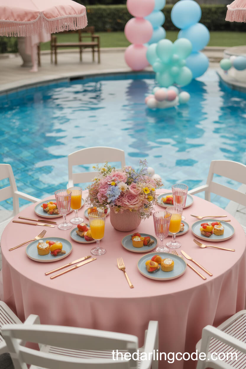 Pastel Poolside Brunch Engagement Party