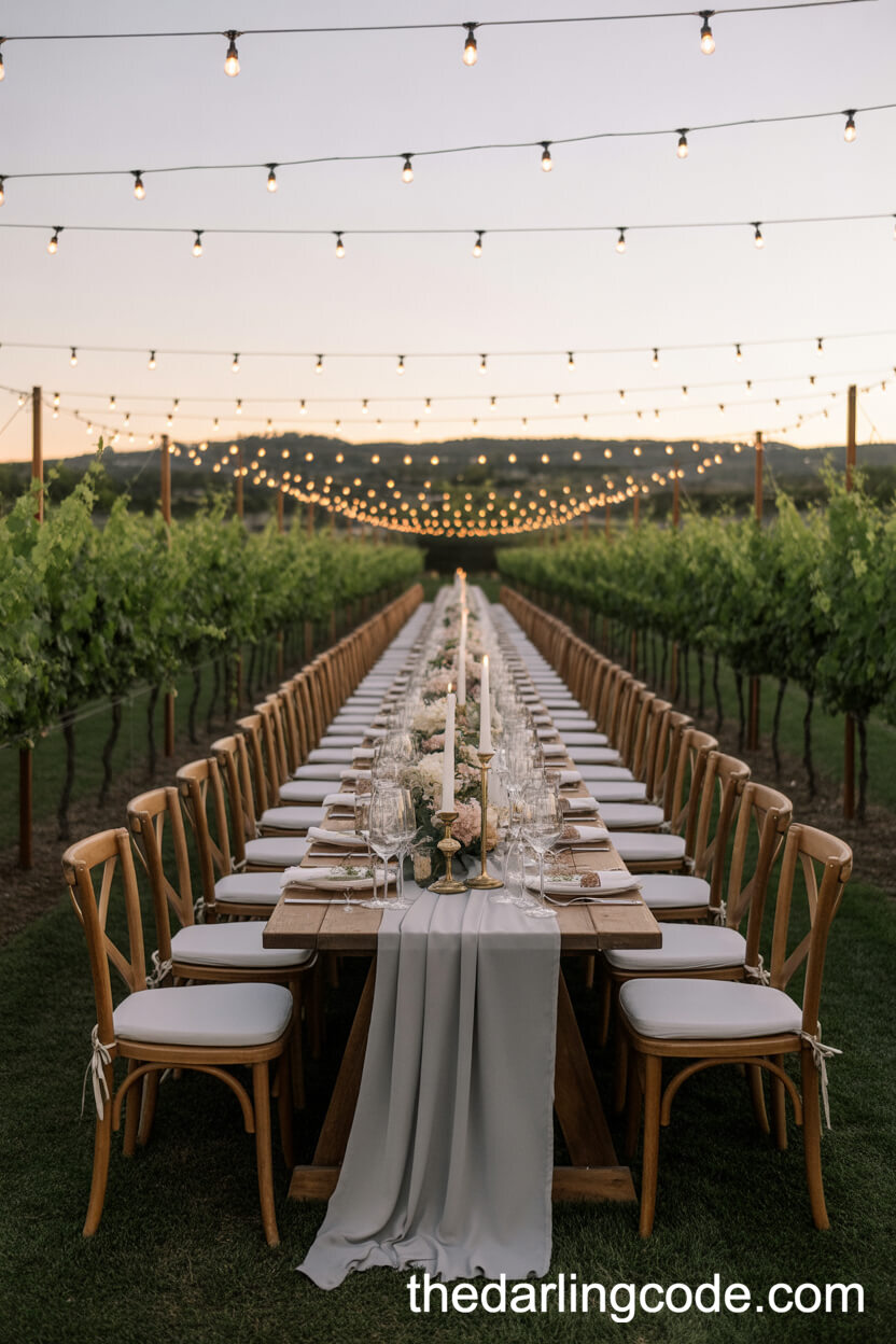 Fairy Light Vineyard Banquet Engagement Dinner
