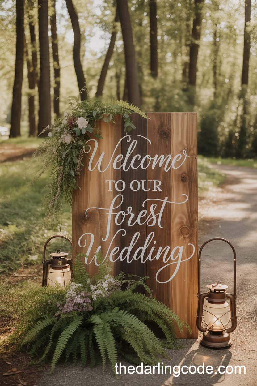 Rustic-Chic Wooden Welcome Sign For Forest Wedding