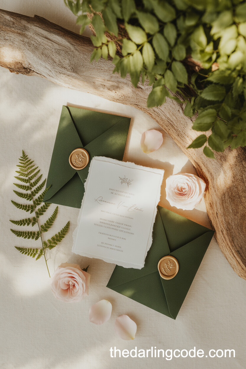 Luxury Forest-Inspired Wedding Invitation Flatlay