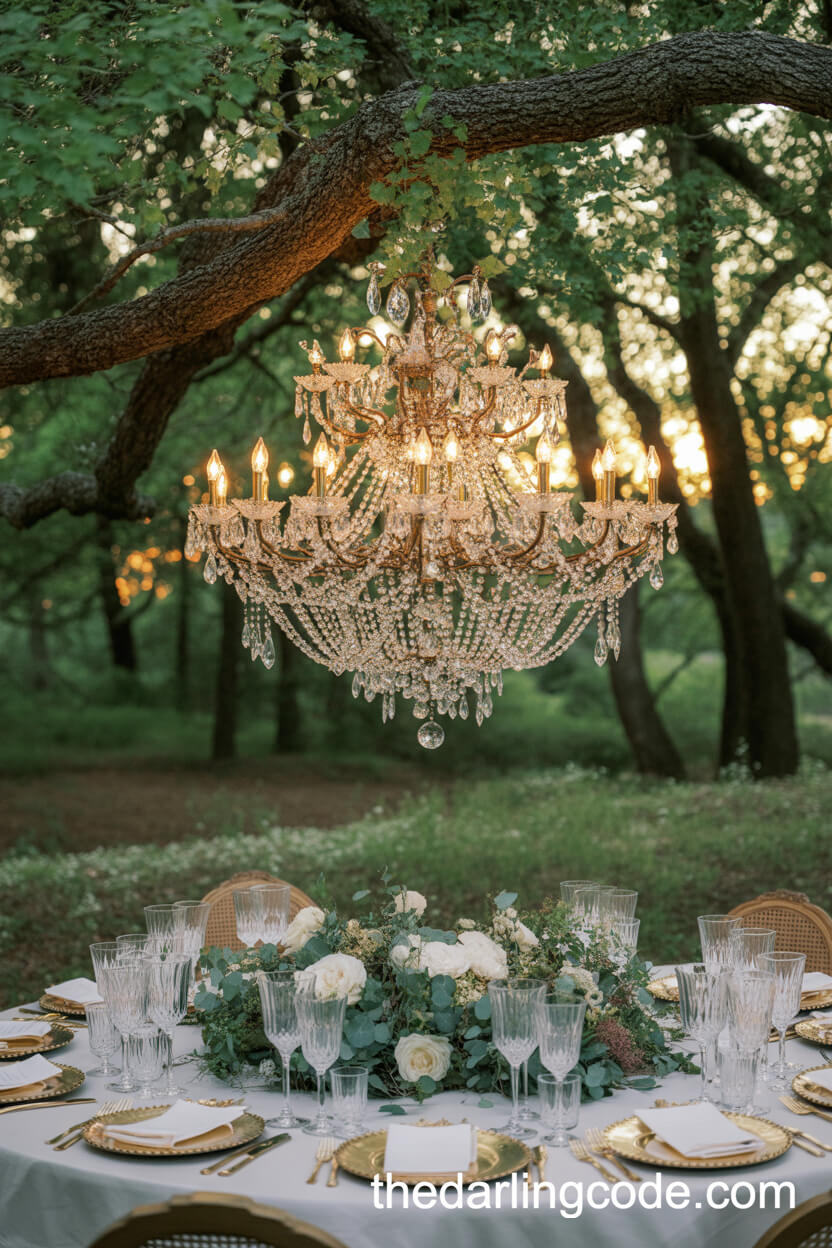 Crystal Chandelier Forest Reception For A Fairy Tale Atmosphere