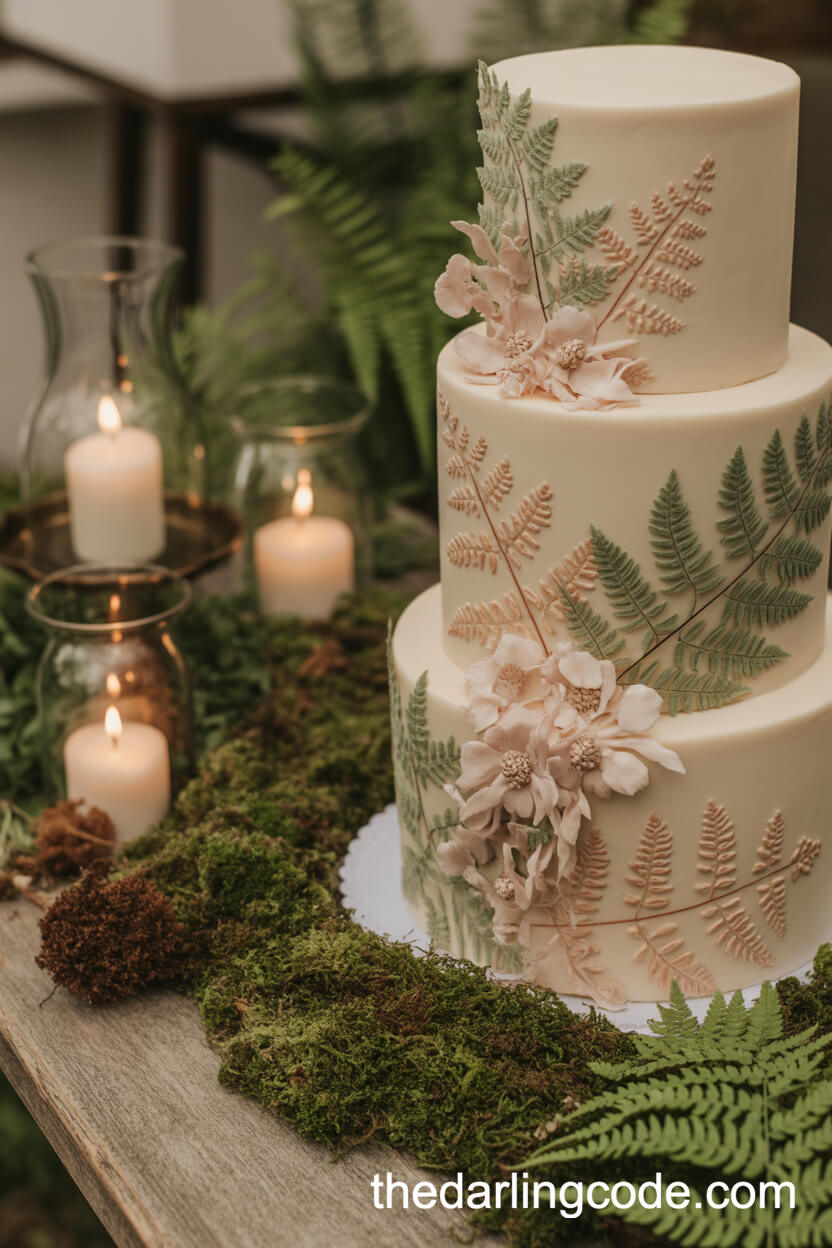 Nature-Inspired Wedding Cake With Edible Ferns And Flowers