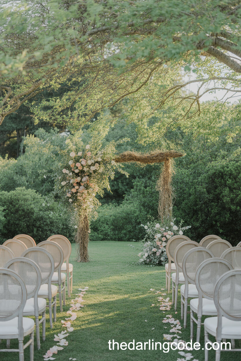 Dreamy Garden Ceremony With Rustic Floral Arch