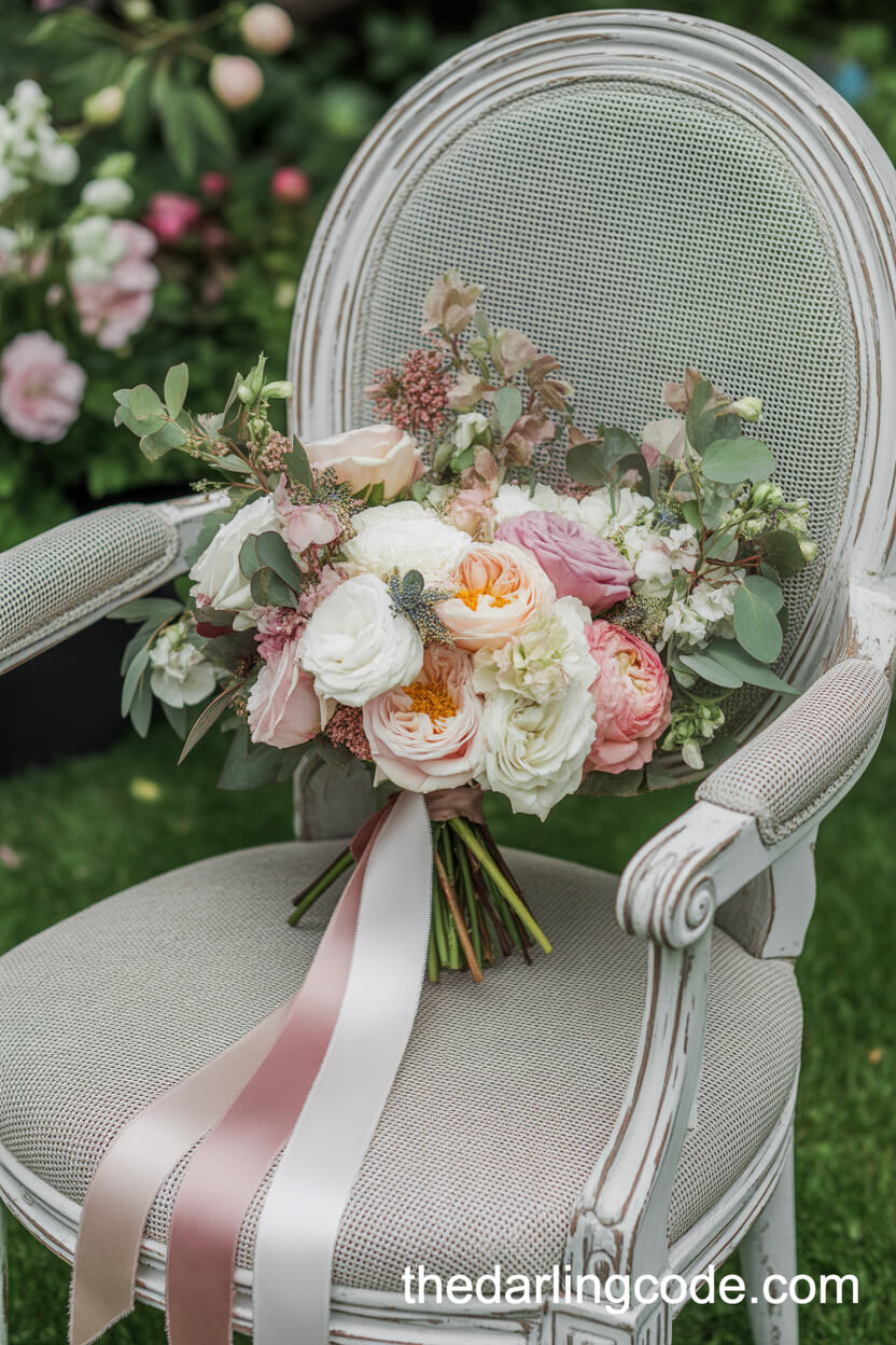 Elegant Bridal Bouquet Displayed In The Garden