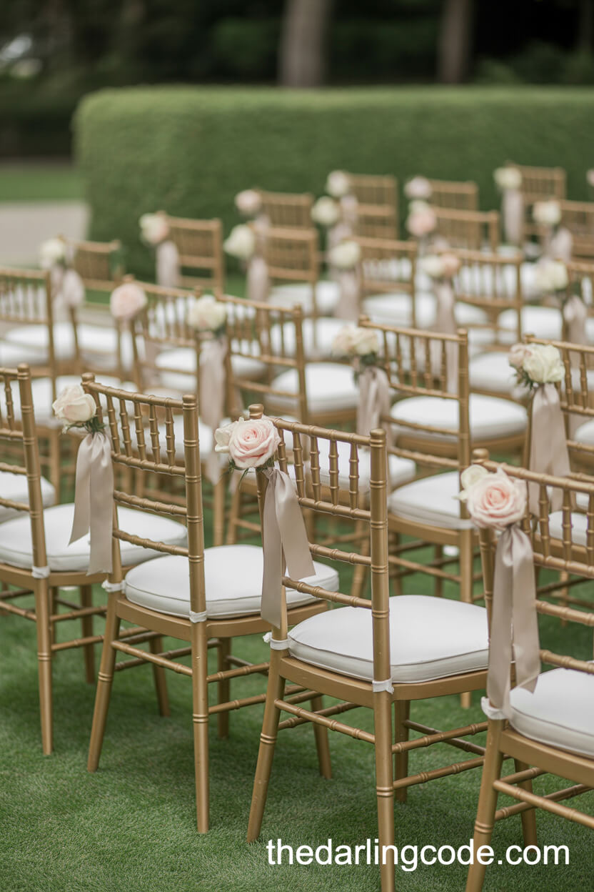 Gold Chiavari Chairs With Roses And Ribbons