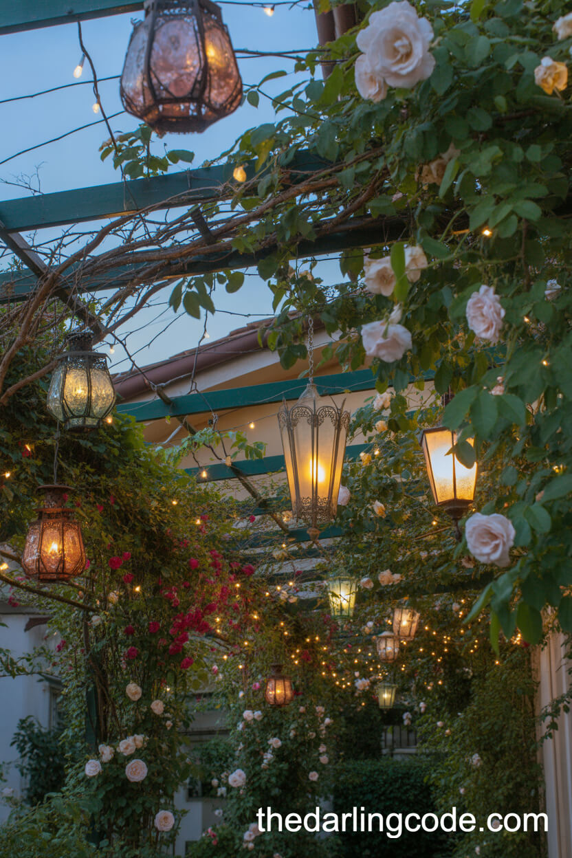 Romantic Garden Lighting With Hanging Lanterns