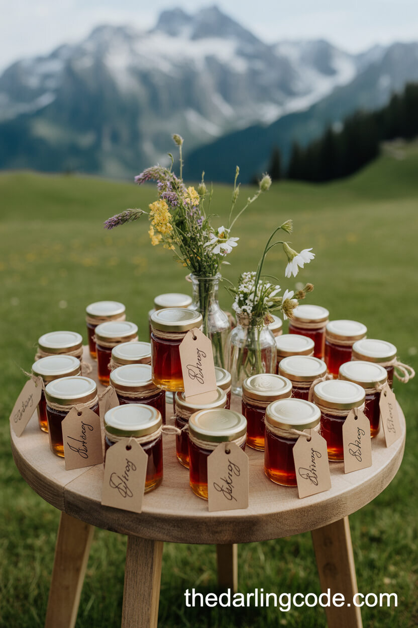 Personalized Honey Favors In An Alpine Meadow