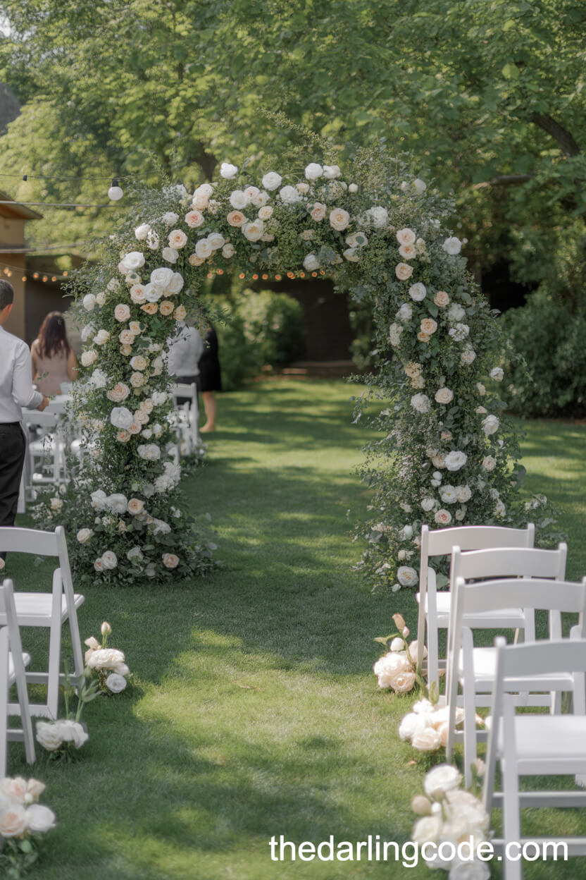 Backyard Garden Wedding With Elegant Floral Arch