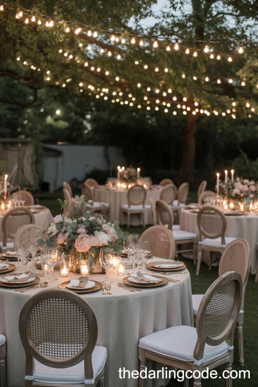 Twilight Backyard Reception With Candlelit Ambiance