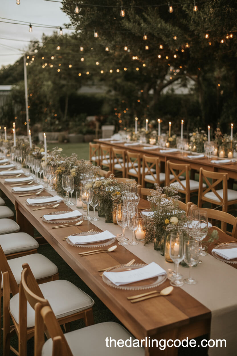 Elegant Backyard Reception With Rustic Tables